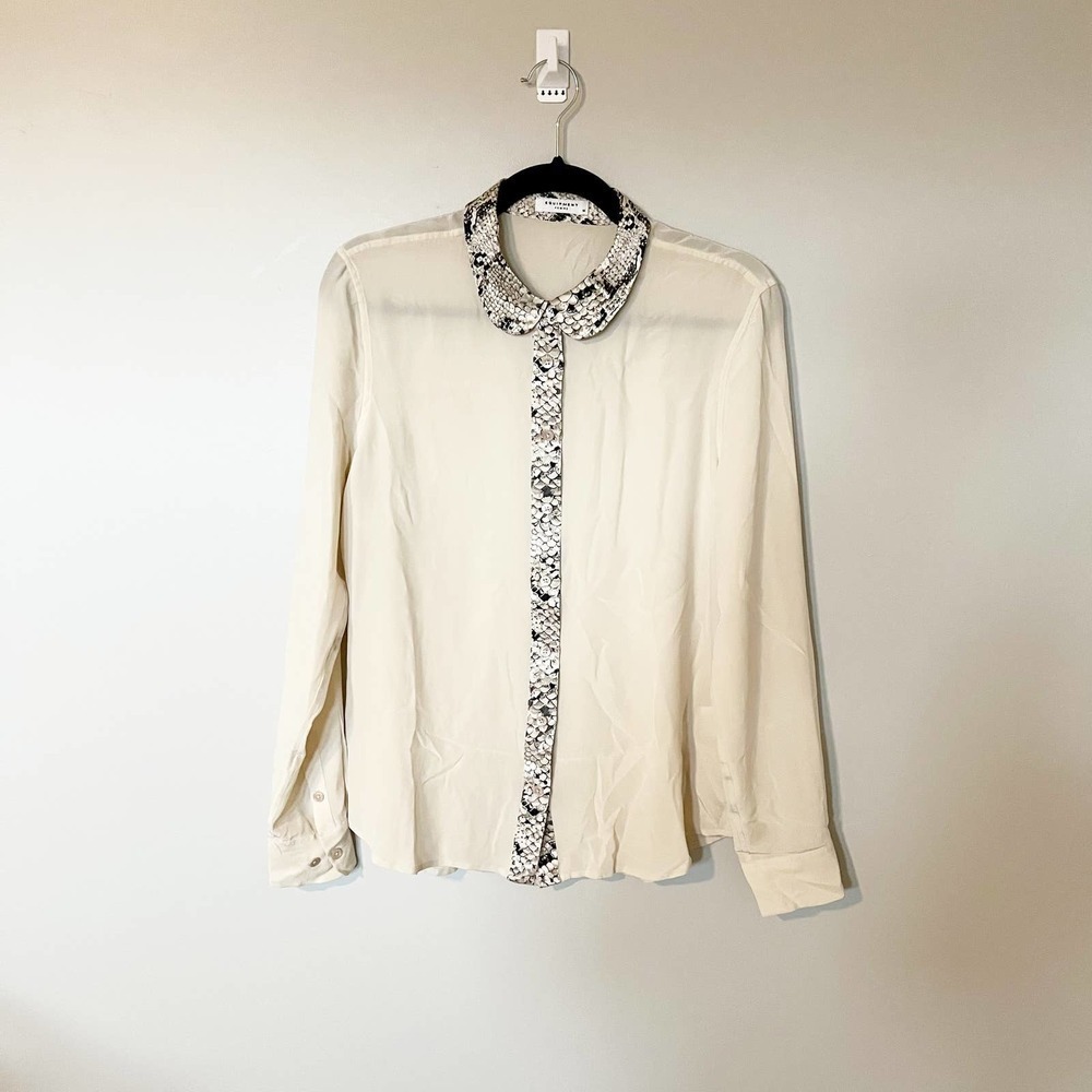 Equipment femme cream snakeskin trim‎ silk blouse medium